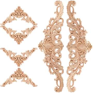 Coloch 12 Pieces Wood Appliques Onlays, Decorative Wooden Applique Carved Natural Long Trim Appliques and Onlays for Bed, Door, Cabinet, Dresser, Wardrobe, Furniture Decoration, 2 Sizes
