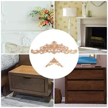 Coloch 12 Pieces Wood Appliques Onlays, Decorative Wooden Applique Carved Natural Long Trim Appliques and Onlays for Bed, Door, Cabinet, Dresser, Wardrobe, Furniture Decoration, 2 Sizes