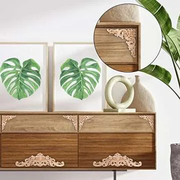 Coloch 12 Pieces Wood Appliques Onlays, Decorative Wooden Applique Carved Natural Long Trim Appliques and Onlays for Bed, Door, Cabinet, Dresser, Wardrobe, Furniture Decoration, 2 Sizes