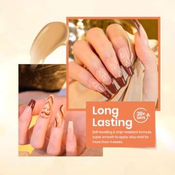 Beetles Gel Nail Polish Set, 6 Colors Fall Glitter Amber Glow Orange Brown Yellow Gold Gel Polish Soak Off Uv Nail Lamp LED Nail Art DIY Home Minicure