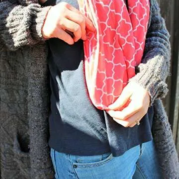 Pop Fashion Quatrefoil Pattern Infinity Scarf for Women - Lightweight, Comfortable Travel Scarf with Hidden Pocket to Store Phone, Keys, and Wallet - Fashion Scarf for All Seasons (Coral Pink)