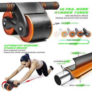 LAURA FAIRY Automatic Rebound Abdominal Wheel, 2023 New Ab Roller Wheel for Exercise Fitness, Springback Wheels Domestic Exerciser with Knee Mat, Abs Workout Fitness (Orange)