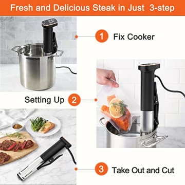 OOIIOR 1100W Sous Vide Machine Ultra-quiet IPX7 Waterproof