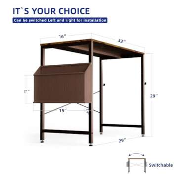 Pamray 32 Inch Computer Desk Small Spaces Desk with Storage Bag for Bedroom Writing and Home Office Work Small Study Desk Table Vintage