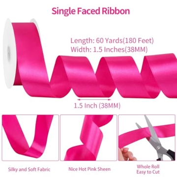 60 Yards Hot Pink Satin Ribbon for Crafting and Decor