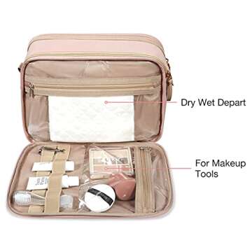 BAGSMART Toiletry Bag for Women, Large Toiletry Bag Water-resistant Makeup Cosmetic Organizer Bag Door Room Essentials for Accessories, Shampoo, Full Sized Container, Toiletries (Medium, Pink)