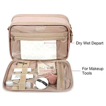 BAGSMART Toiletry Bag for Women, Large Toiletry Bag Water-resistant Makeup Cosmetic Organizer Bag Door Room Essentials for Accessories, Shampoo, Full Sized Container, Toiletries (Medium, Pink)