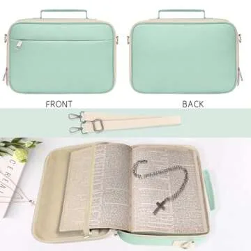 Bible Cover with Handles & Shoulder Strap, Bible Case for Women Zippered Bible Carrying Case for Girls, Bible Covers Large Size, Christian Gifts (Green)