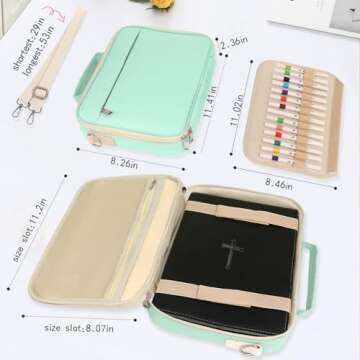 Bible Cover with Handles & Shoulder Strap, Bible Case for Women Zippered Bible Carrying Case for Girls, Bible Covers Large Size, Christian Gifts (Green)
