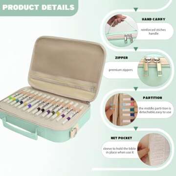 Bible Cover with Handles & Shoulder Strap, Bible Case for Women Zippered Bible Carrying Case for Girls, Bible Covers Large Size, Christian Gifts (Green)