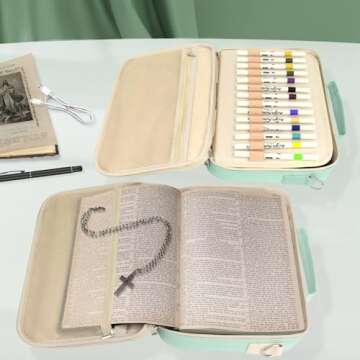 Bible Cover with Handles & Shoulder Strap, Bible Case for Women Zippered Bible Carrying Case for Girls, Bible Covers Large Size, Christian Gifts (Green)