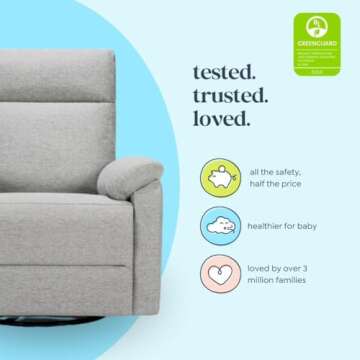 DaVinci Suzy Glider Recliner Nursery Chair - Glider Rocking Chair for Nursery and Living Room - GREENGUARD Gold, FSC & Certi-PUR US Certified - 360° Swivel Rocker Recliner Chair (Frost Grey)