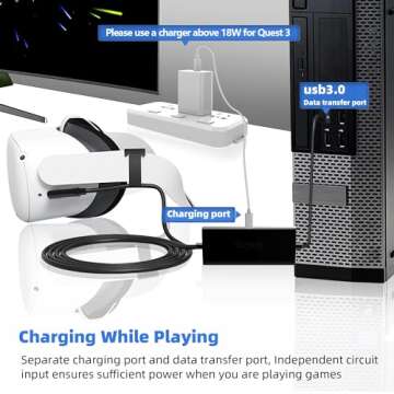 Kuject Design 16FT Link Cable for Quest 3, Quest 2 and Quest Pro - Uninterrupted Gaming Power