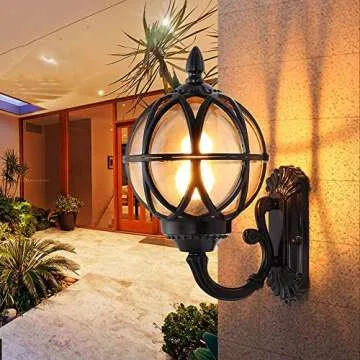 European Outdoor Waterproof Glass Ball Wall Lamp Luxury Classic Victorian Aluminum Glass Exterior IP44 Rainproof Wall Lantern Outside Porch Terrace Garden Entrance Art Landscape Lighting Fixtures