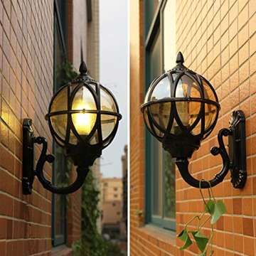 European Outdoor Waterproof Glass Ball Wall Lamp Luxury Classic Victorian Aluminum Glass Exterior IP44 Rainproof Wall Lantern Outside Porch Terrace Garden Entrance Art Landscape Lighting Fixtures