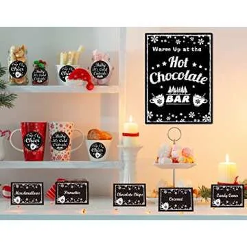 FaCraft Hot Chocolate Bar Kit Luxury Supplies -Sign Labels Tags,Table Cards,Spoons and Straws for Christmas Holiday New Year Party Supplies