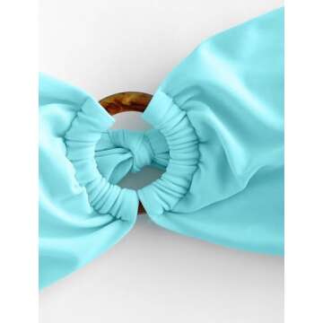 ZAFUL Women's Bandeau Bikini O Ring Strapless Tie Back High Cut Two Piece Swimsuit Bathing Suits (1-Blue, L)