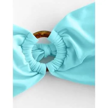 ZAFUL Women's Bandeau Bikini O Ring Strapless Tie Back High Cut Two Piece Swimsuit Bathing Suits (1-Blue, L)