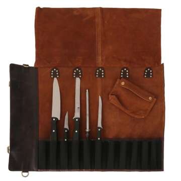vintage crafts Genuine Buffalo Leather Knife Roll Set Chef's Knife Holder Cutlery Sheath Artist Case Organizer Storage bag Travel Friendly Gift for Men & Women Portable chef knife cases Organizer