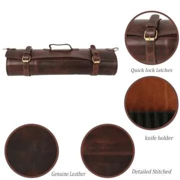 vintage crafts Genuine Buffalo Leather Knife Roll Set Chef's Knife Holder Cutlery Sheath Artist Case Organizer Storage bag Travel Friendly Gift for Men & Women Portable chef knife cases Organizer