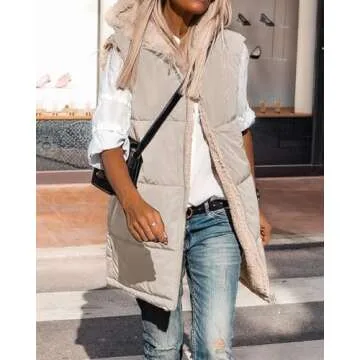 BTFBM Fall Long Puffer Vest Women Sleeveless Hooded Reversible Fleece Sherpa Jacket Zip Up Winter Co...