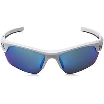 Under Armour Kid's Windup Sunglasses, Shiny White/Blue Multiflection Lens, 58 mm
