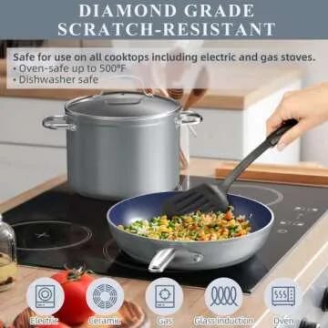 Nuwave Healthy Duralon Blue Ceramic Nonstick Cookware Set, Diamond Infused Scratch-Resistant, PFAS Free, Dishwasher & Oven Safe, Induction Ready & Evenly Heats, Tempered Glass Lids & Stay-Cool Handles