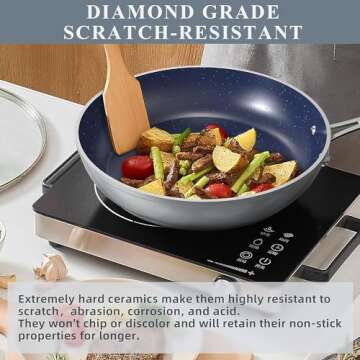 Nuwave Healthy Duralon Blue Ceramic Nonstick Cookware Set, Diamond Infused Scratch-Resistant, PFAS Free, Dishwasher & Oven Safe, Induction Ready & Evenly Heats, Tempered Glass Lids & Stay-Cool Handles