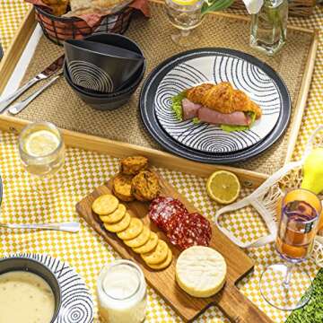 bzyoo 12 Piece Melamine Dinnerware Set - Durable Black Plates & Bowls