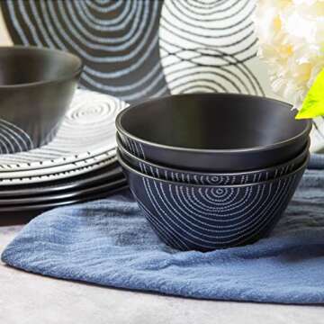 bzyoo 12 Piece Melamine Dinnerware Set Black Planet Design