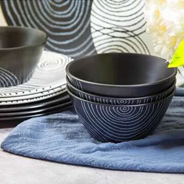 bzyoo 12 Piece Melamine Dinnerware Set Black Planet Design