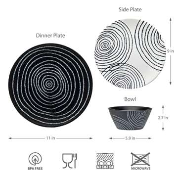 bzyoo 12 Piece Melamine Dinnerware Set Black Planet Design
