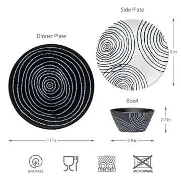 bzyoo 12 Piece Melamine Dinnerware Set Black Planet Design