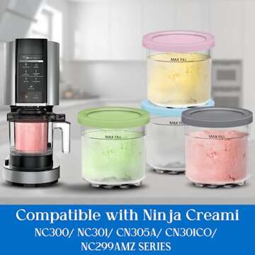 Creami Pints and Lids for Ninja - 4 pack Creamy Icecream Containers Cups Jars Tubs Canisters Set, Sm...
