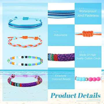 Remerry 48 Pieces Handmade Friendship Bracelets Adjustable Woven Braided Bracelet Colorful Beaded Br...