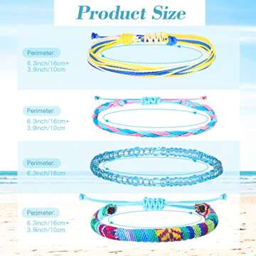 Remerry 48 Pieces Handmade Friendship Bracelets Adjustable Woven Braided Bracelet Colorful Beaded Bracelets Elastic Beaded Anklet for Women Men Jewelry Party Accessories, Assorted Style