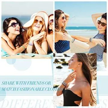 Remerry 48 Pieces Handmade Friendship Bracelets Adjustable Woven Braided Bracelet Colorful Beaded Bracelets Elastic Beaded Anklet for Women Men Jewelry Party Accessories, Assorted Style