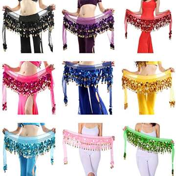 WEKIOOBON Belly Dance Hip Scarf, Sweet Belly Dance Skirt Wrap Performance Bling Sequins Coins, Belly...