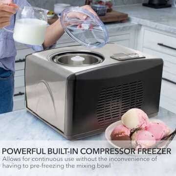 Whynter Ice Cream Maker Machine 1.6 Qt. Automatic with Built-In Compressor, LCD Digital Display & Timer, No Pre-Freezing, ICM-15LS, Stainless Steel