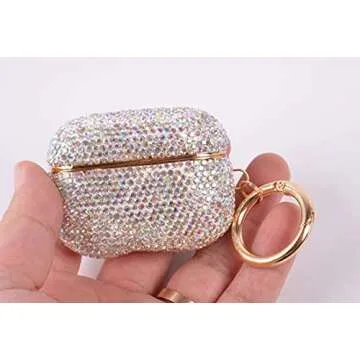 Sparkly Diamond Case for AirPods Pro 1&2 Generation with Keychain, Shockproof Protective Premium Bling Rhinestone Cover Skin Compatible with AirPods Charging Case (Multicolor Gold Plated)