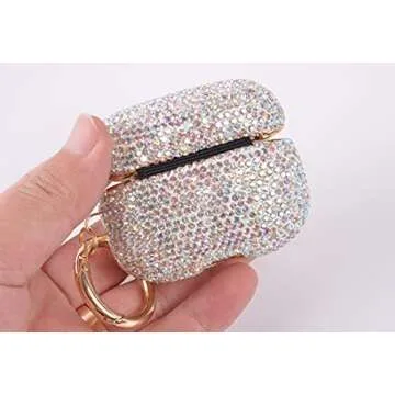 Sparkly Diamond Case for AirPods Pro 1&2 Generation with Keychain, Shockproof Protective Premium Bling Rhinestone Cover Skin Compatible with AirPods Charging Case (Multicolor Gold Plated)