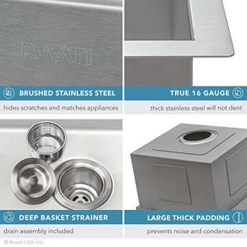 Ruvati 21x20 RV Workstation Sink Drop-in Stainless Steel