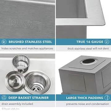 Ruvati 21x20 RV Workstation Sink Drop-in Stainless Steel
