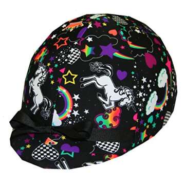 Equestrian Riding Helmet Cover - Rainbow & Unicorn