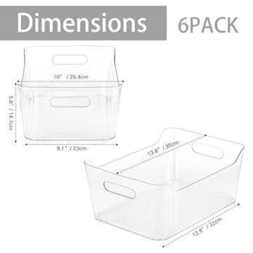 Tiawudi 6 Pack Plastic Storage Bins, X-Large Pantry Organizer, Clear Storage Containers and Organize...