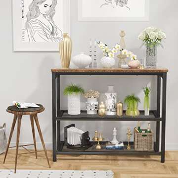 Ecoprsio Small Console Table, Sofa Table with Double Mesh Shelves, Industrial Entryway Table for Ent...