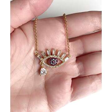 Red Evil Eye Charm Necklace Protection Jewelry 18.5 Inches Chain