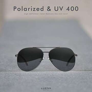 LUENX Aviator Sunglasses Polarized for Men Women uv 400 Protection 60 MM(Grey)
