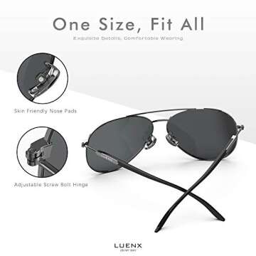 LUENX Aviator Sunglasses Polarized for Men Women uv 400 Protection 60 MM(Grey)