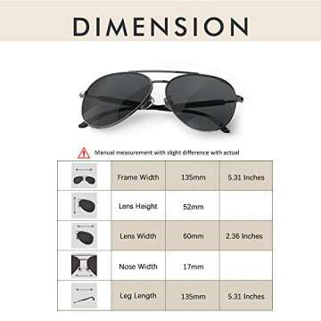 LUENX Aviator Sunglasses Polarized for Men Women uv 400 Protection 60 MM(Grey)
